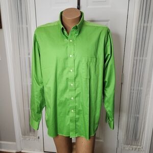 IZOD Green‎ Twill Wrinkle Free Long Sleeve Button Down Shirt  Size 16.5  36/37
